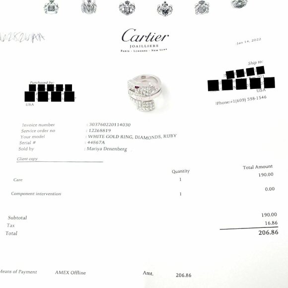 Authentic! Cartier Le Baiser Du Dragon 18k White Gold Diamond Ruby Ring Paper - Picture 3 of 10